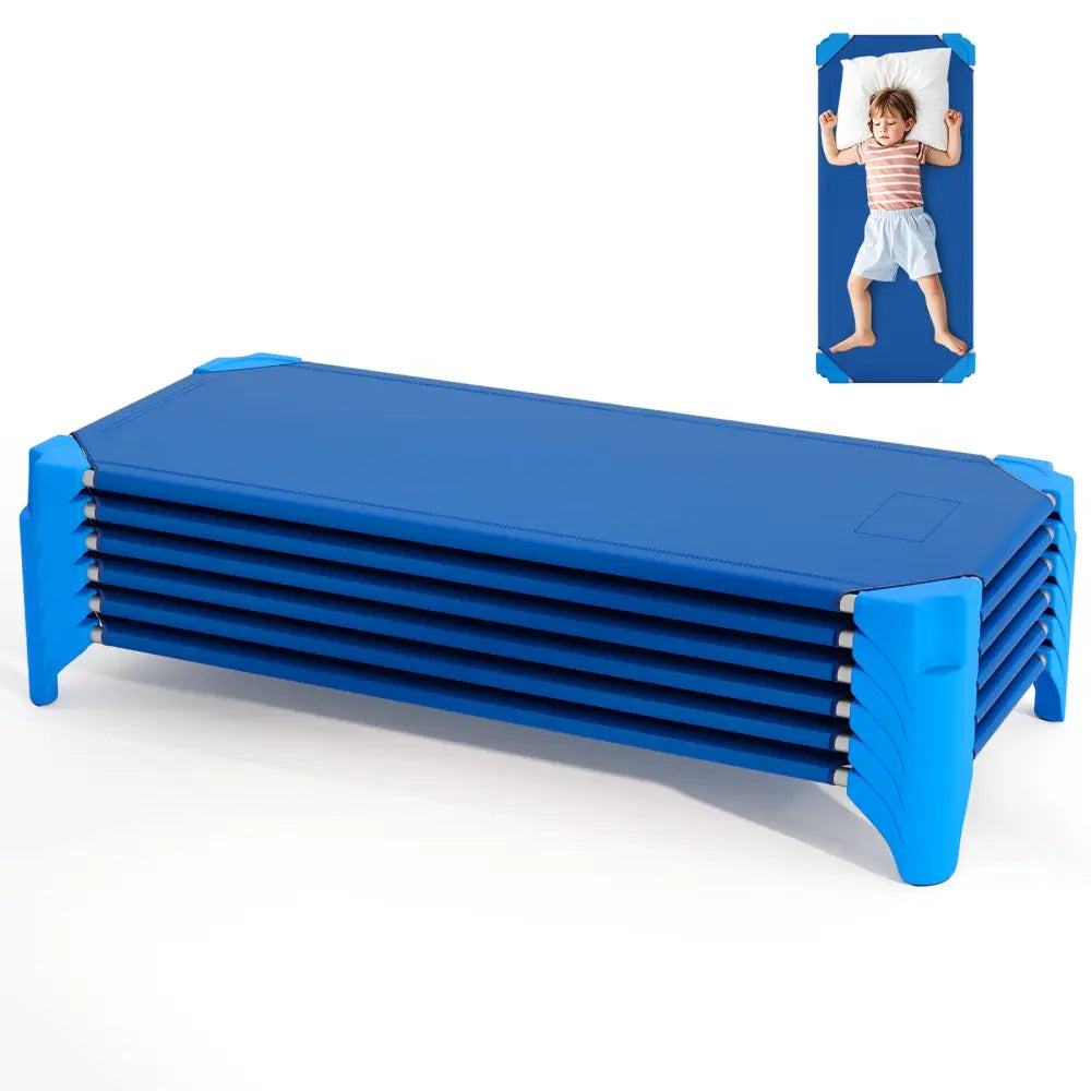 Portable 6 Pack Stackable Daycare Cots Sleeping Bed for Kids 52 Inch-Blue - Blue - Toddler Beds