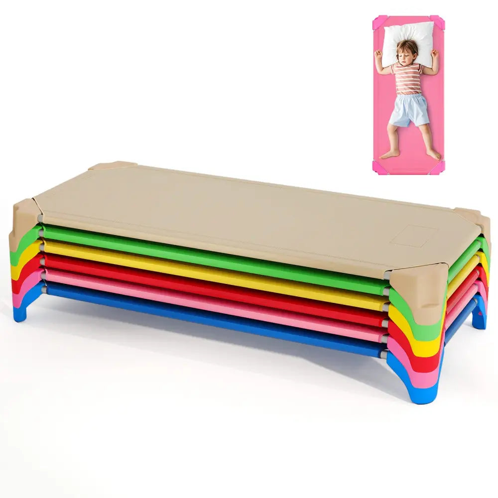 Portable 6 Pack Stackable Daycare Cots Sleeping Bed for Kids 52 Inch-Multicolor - Multicolor - Toddler Beds
