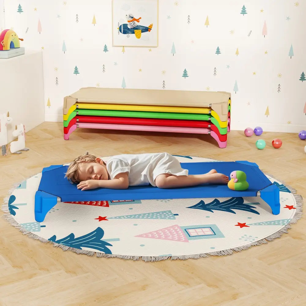 Portable 6 Pack Stackable Daycare Cots Sleeping Bed for Kids 52 Inch-Multicolor - Multicolor - Toddler Beds