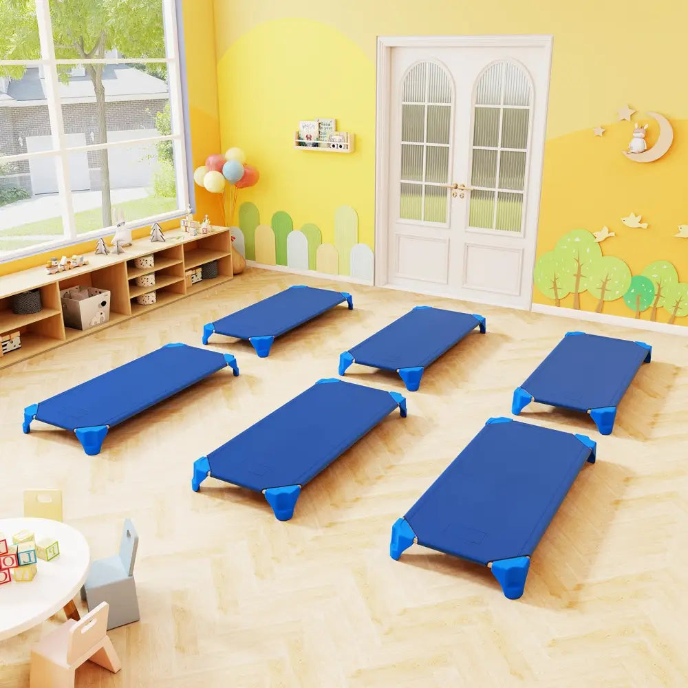 Portable 6 Pack Stackable Daycare Cots Sleeping Bed for Kids 52 Inch-Blue - Blue - Toddler Beds