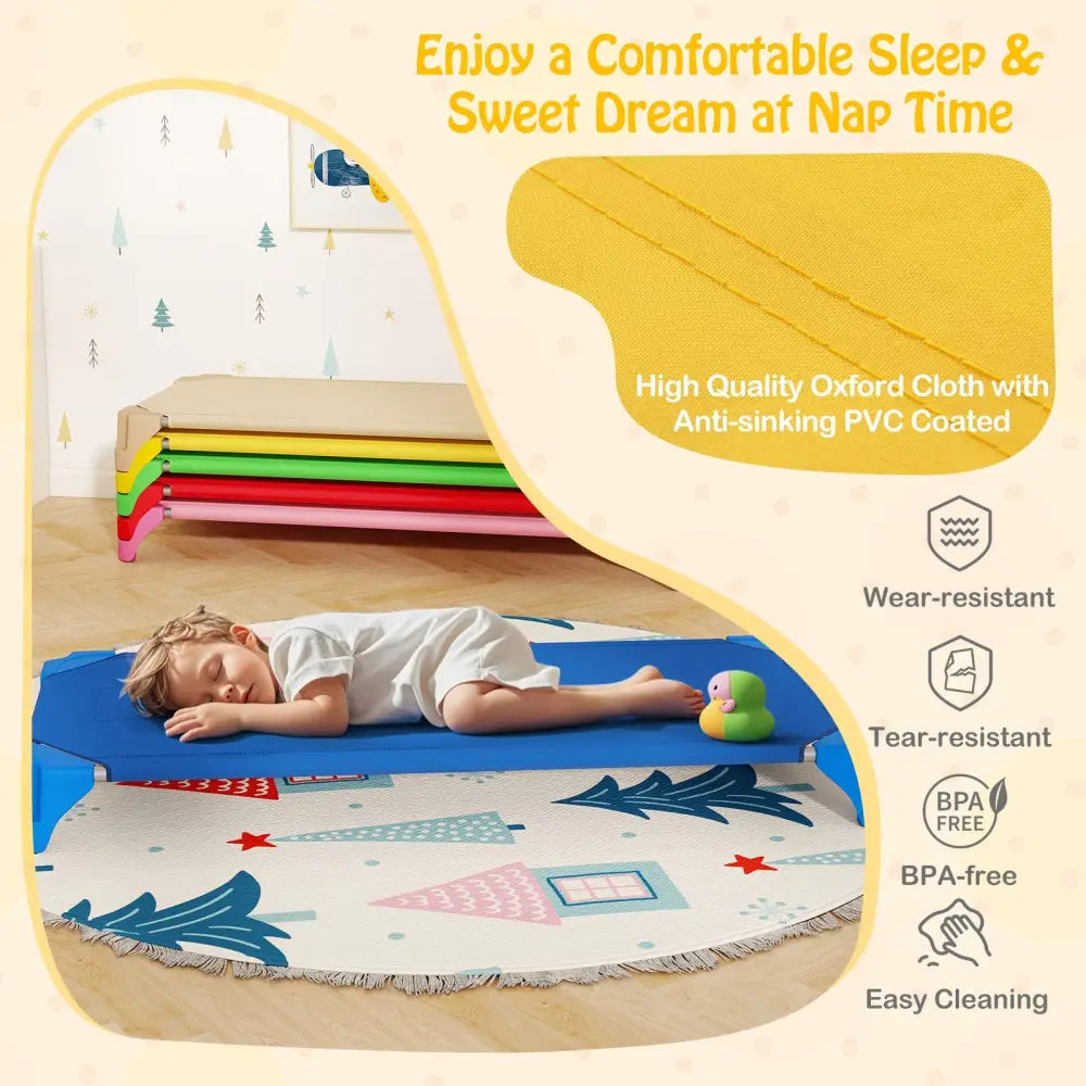 Portable 6 Pack Stackable Daycare Cots Sleeping Bed for Kids 52 Inch-Multicolor - Multicolor - Toddler Beds