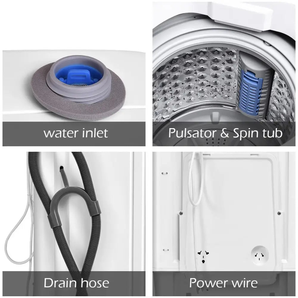 Portable 7.7 lbs Automatic Laundry Washing Machine with Drain Pump - White - Washing Machines