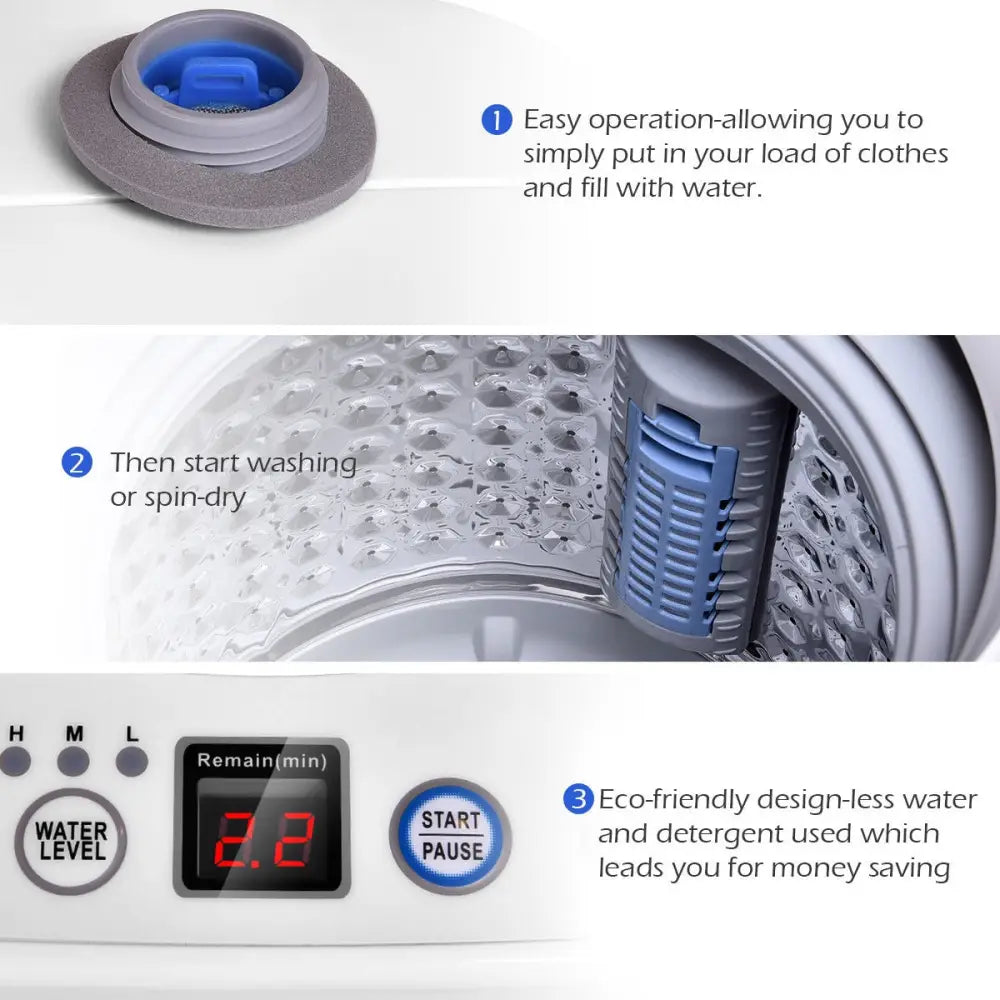 Portable 7.7 lbs Automatic Laundry Washing Machine with Drain Pump - White - Washing Machines