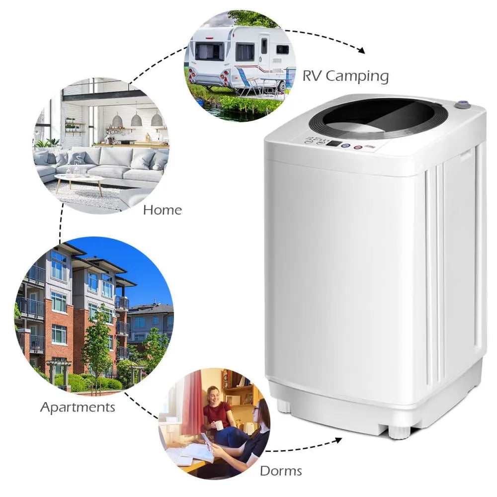 Portable 7.7 lbs Automatic Laundry Washing Machine with Drain Pump - White - Washing Machines