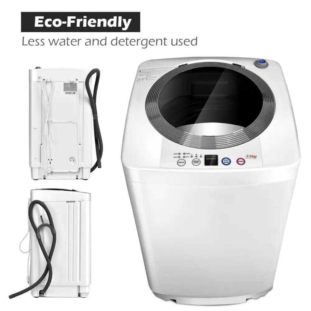 Portable 7.7 lbs Automatic Laundry Washing Machine with Drain Pump - White - Washing Machines
