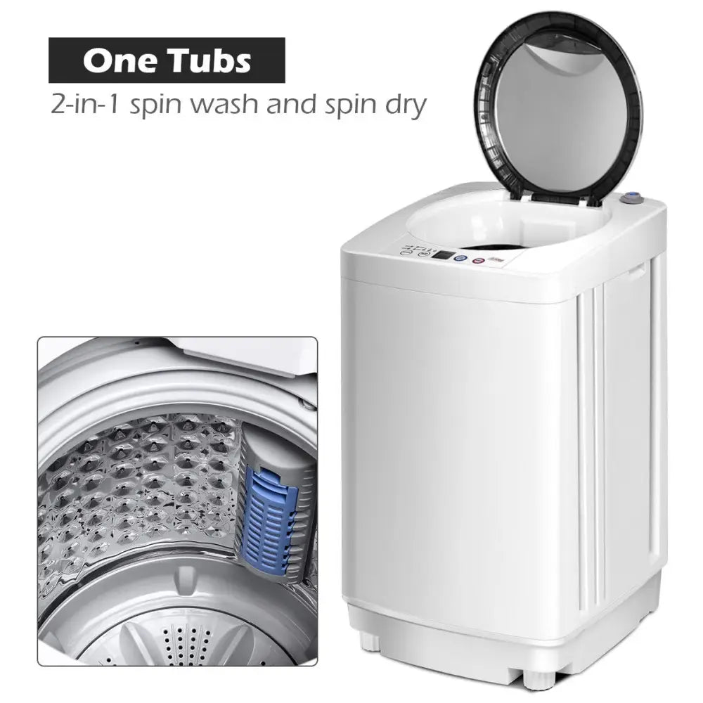 Portable 7.7 lbs Automatic Laundry Washing Machine with Drain Pump - White - Washing Machines