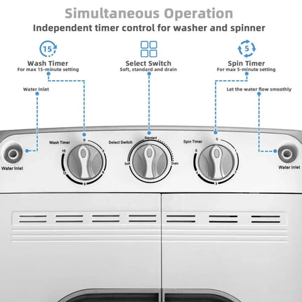 Portable 8 lbs Mini Twin Tub Spinner Semi-Automatic Washing Machine-Gray Costway