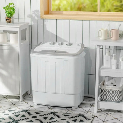 Portable 8 lbs Mini Twin Tub Spinner Semi-Automatic Washing Machine-Gray Costway