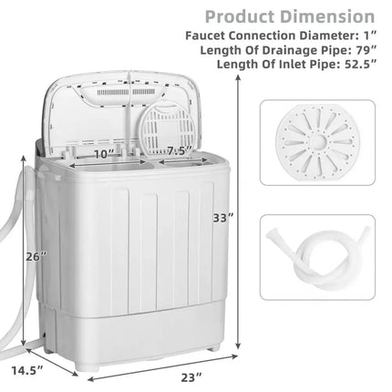 Portable 8 lbs Mini Twin Tub Spinner Semi-Automatic Washing Machine-Gray Costway