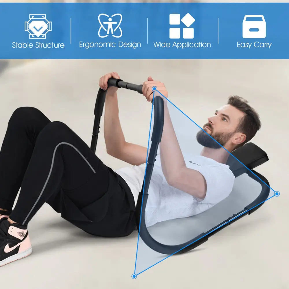 Portable AB Trainer Fitness Crunch Workout Exerciser with Headrest-Black - Black - Benches Racks & Bars