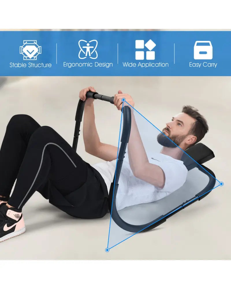 Portable AB Trainer Fitness Crunch Workout Exerciser with Headrest-Black - Black - Benches Racks & Bars