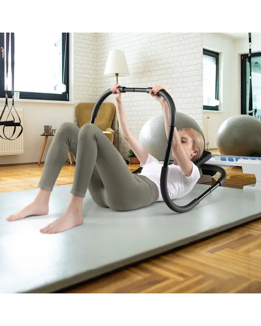 Portable AB Trainer Fitness Crunch Workout Exerciser with Headrest-Black - Black - Benches Racks & Bars