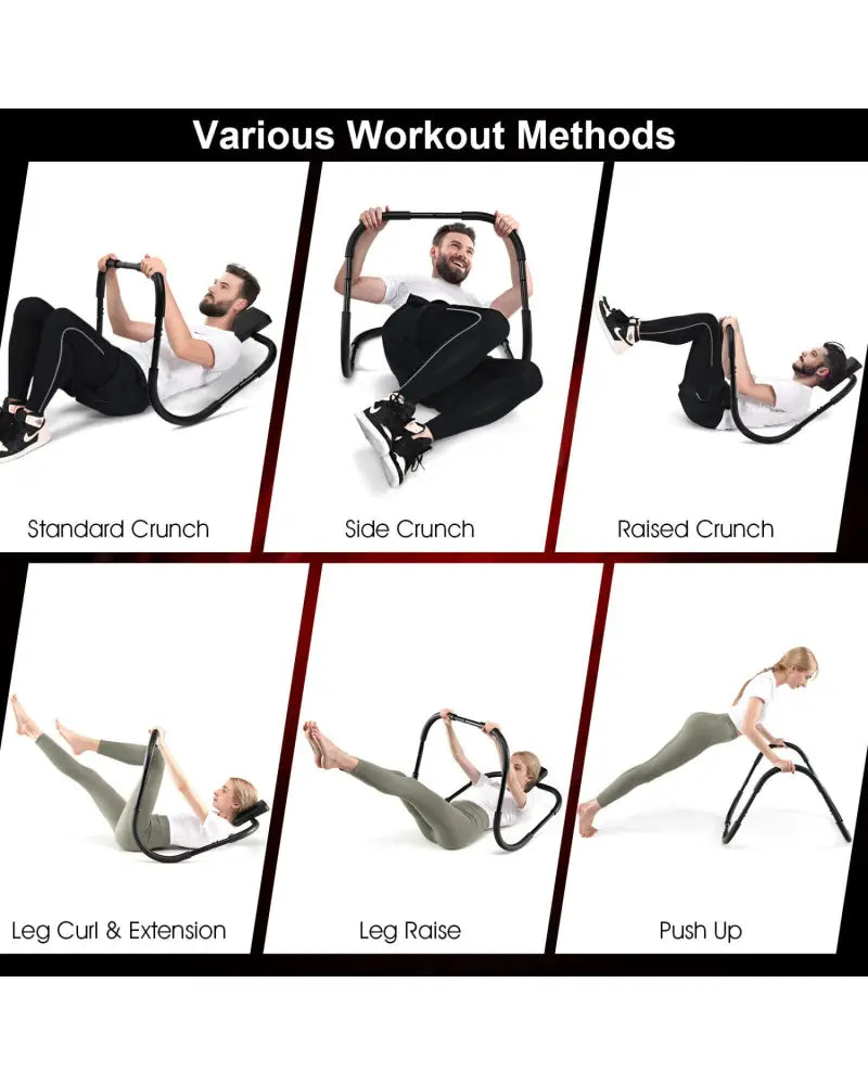 Portable AB Trainer Fitness Crunch Workout Exerciser with Headrest-Black - Black - Benches Racks & Bars