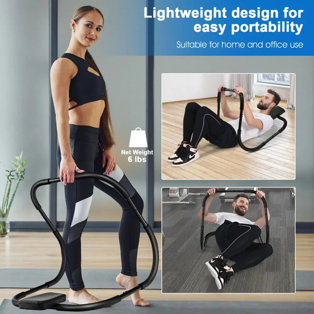 Portable AB Trainer Fitness Crunch Workout Exerciser with Headrest-Black - Black - Benches Racks & Bars