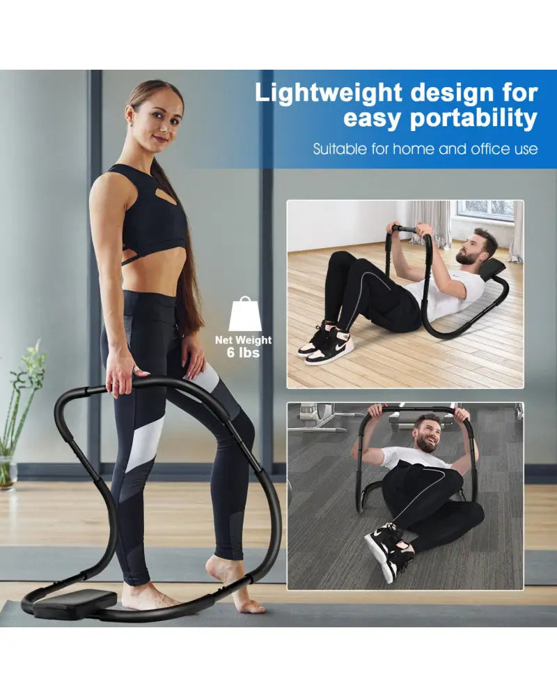 Portable AB Trainer Fitness Crunch Workout Exerciser with Headrest-Black - Black - Benches Racks & Bars