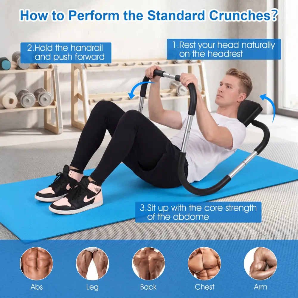 Portable AB Trainer with Headrest and Foam Handle for Office Home Gym-Silver - Silver - Benches Racks & Bars