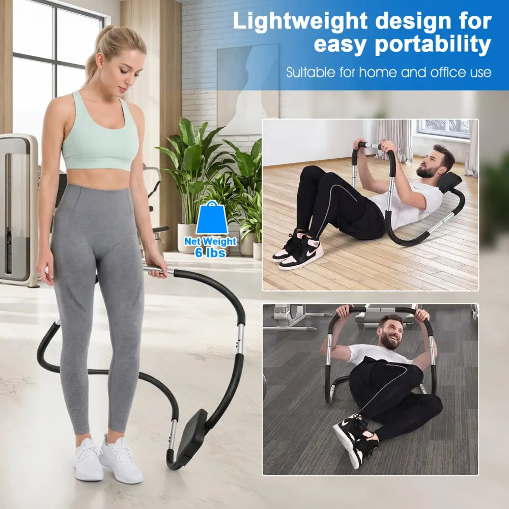 Portable AB Trainer with Headrest and Foam Handle for Office Home Gym-Silver - Silver - Benches Racks & Bars