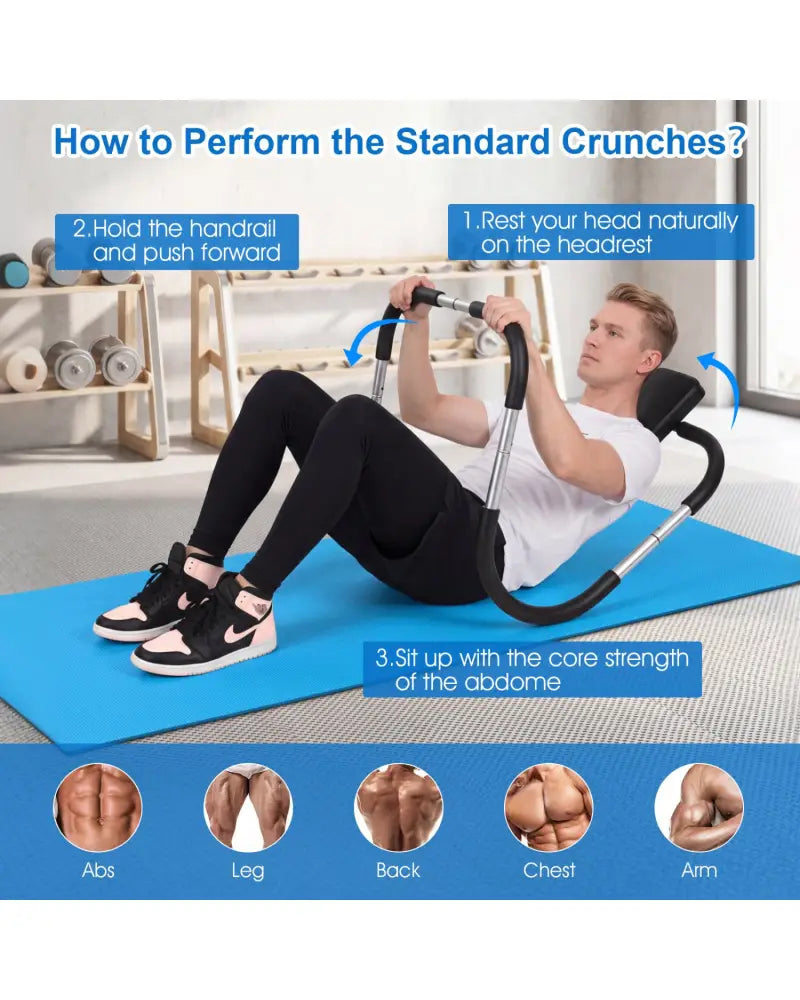 Portable AB Trainer with Headrest and Foam Handle for Office Home Gym-Silver - Silver - Benches Racks & Bars
