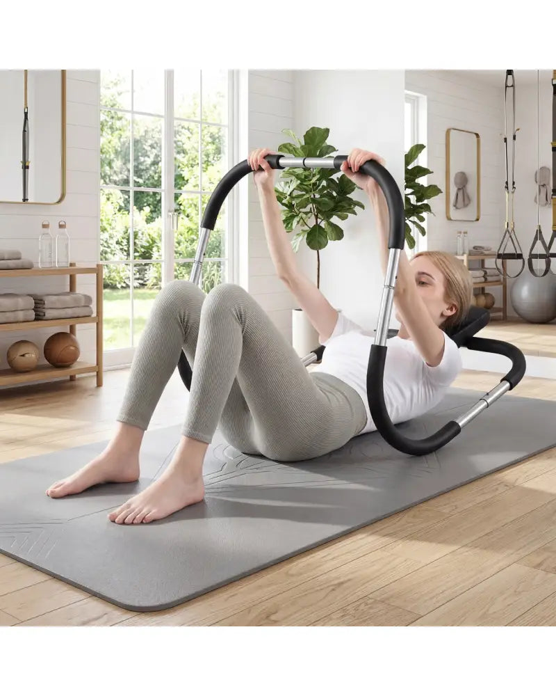 Portable AB Trainer with Headrest and Foam Handle for Office Home Gym-Silver - Silver - Benches Racks & Bars