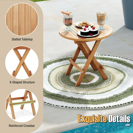 Portable and Compact Outdoor End Table with X-shaped Legs and Slatted Tabletop - Natural - Patio Coffee Tables