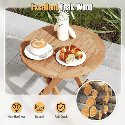 Portable and Compact Outdoor End Table with X-shaped Legs and Slatted Tabletop - Natural - Patio Coffee Tables