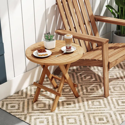 Portable and Compact Outdoor End Table with X-shaped Legs and Slatted Tabletop - Natural - Patio Coffee Tables