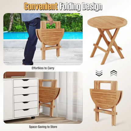 Portable and Compact Outdoor End Table with X-shaped Legs and Slatted Tabletop - Natural - Patio Coffee Tables