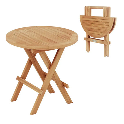Portable and Compact Outdoor End Table with X-shaped Legs and Slatted Tabletop - Natural - Patio Coffee Tables