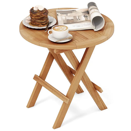 Portable and Compact Outdoor End Table with X-shaped Legs and Slatted Tabletop - Natural - Patio Coffee Tables