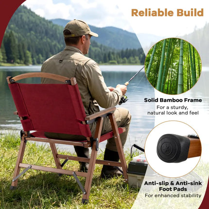 Portable and Lightweight Folding Camping Chair for Patio Picnic Leisure Fishing Travel Beach-Red - Red - Camping