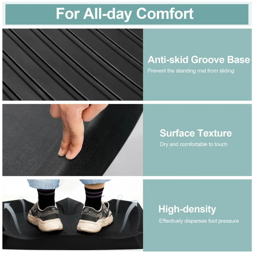 Portable Anti-Fatigue Standing Mat with Massage Points and Diverse Terrain-Black - Black - Sport Equipments