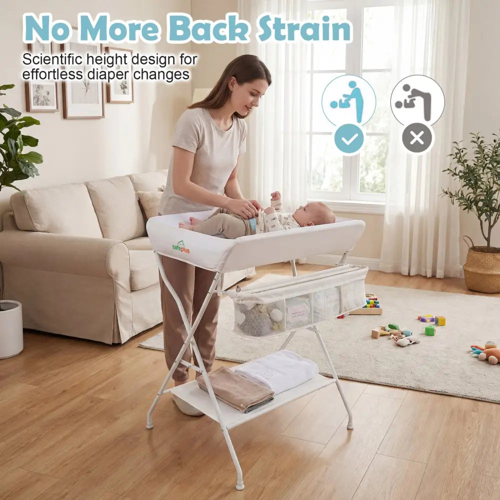 Portable Baby Change Table Folding Newborn Nursery Organizer-Beige - Beige - Changing Tables