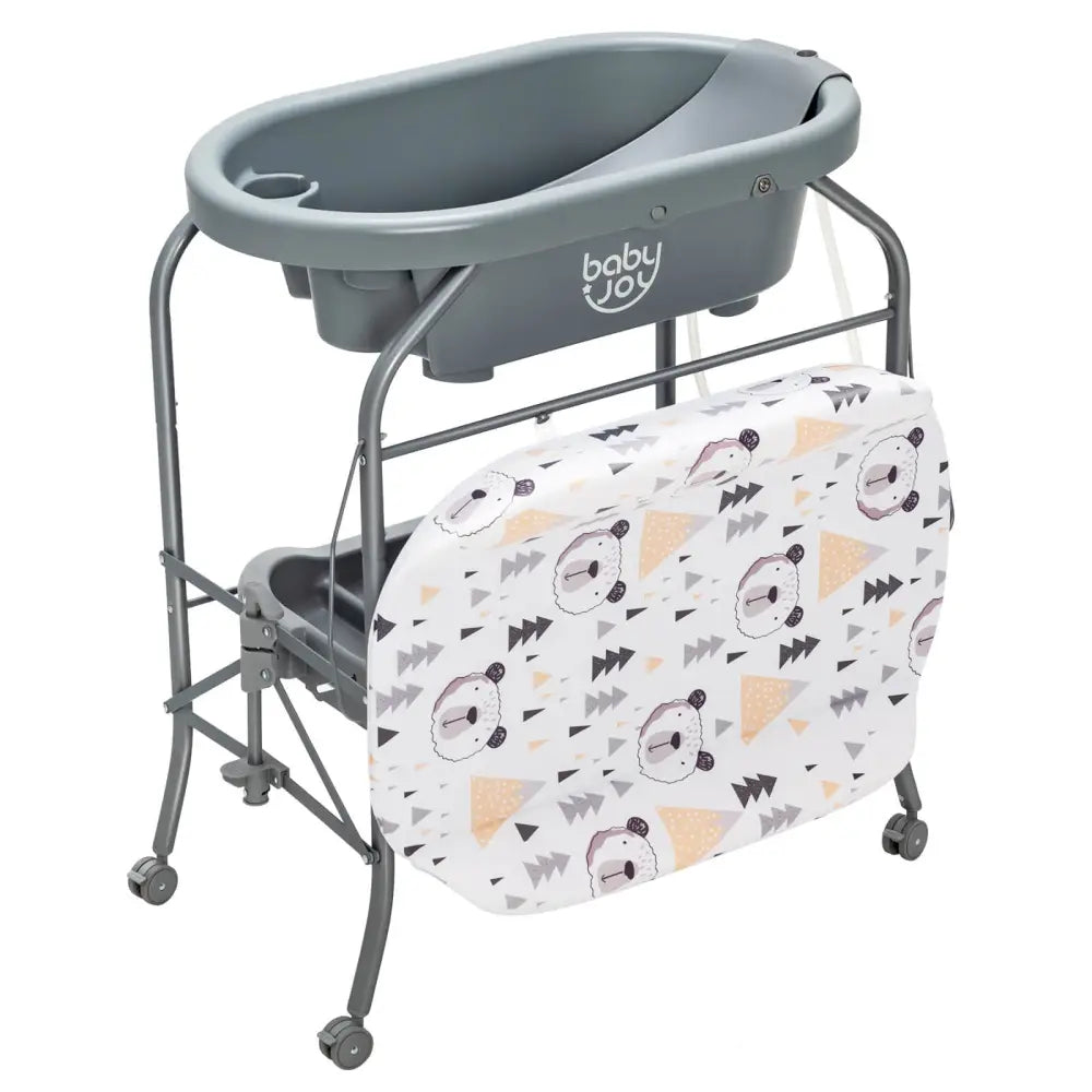 Portable Baby Changing Table with Storage Basket and Shelves-Gray - Gray - Changing Tables