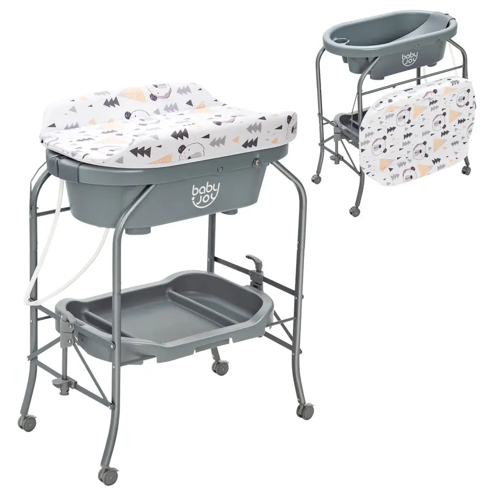 Portable Baby Changing Table with Storage Basket and Shelves-Gray - Gray - Changing Tables