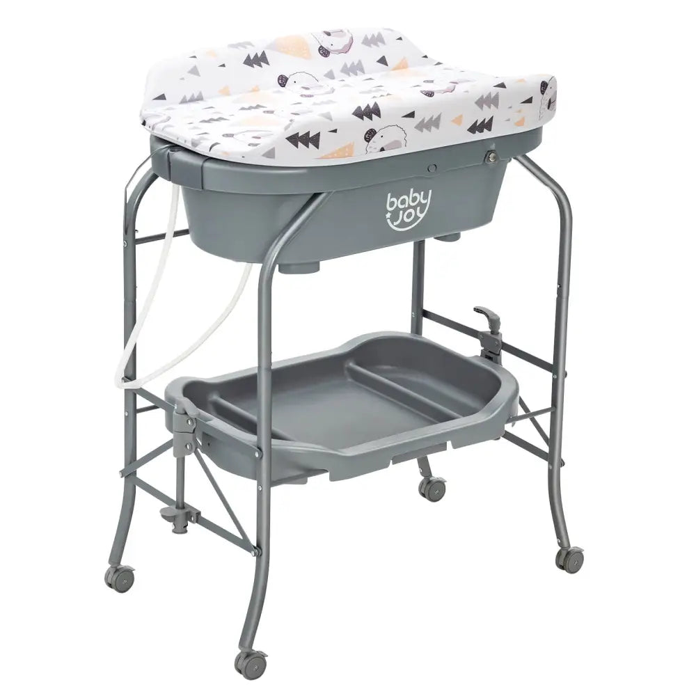 Portable Baby Changing Table with Storage Basket and Shelves-Gray - Gray - Changing Tables