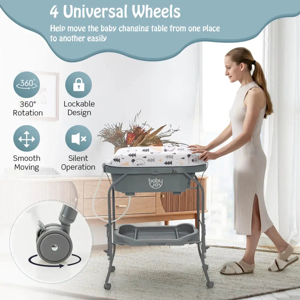 Portable Baby Changing Table with Storage Basket and Shelves-Gray - Gray - Changing Tables
