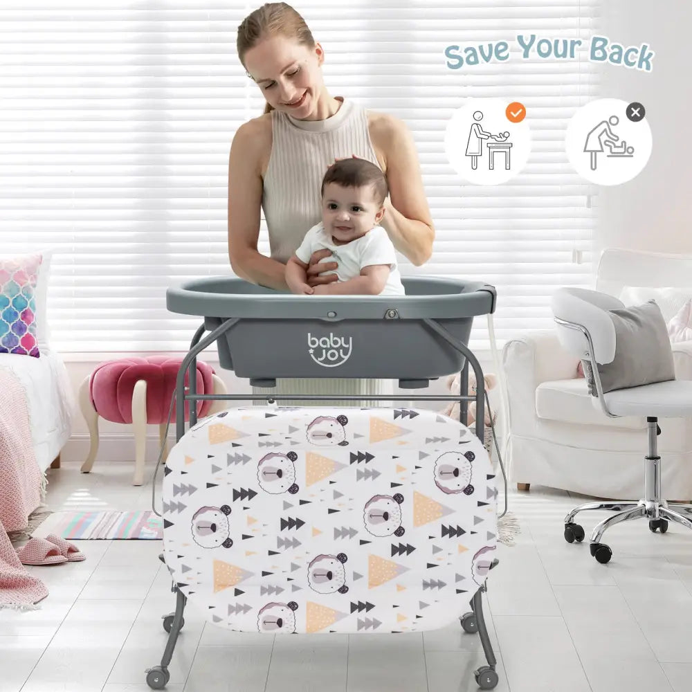 Portable Baby Changing Table with Storage Basket and Shelves-Gray - Gray - Changing Tables
