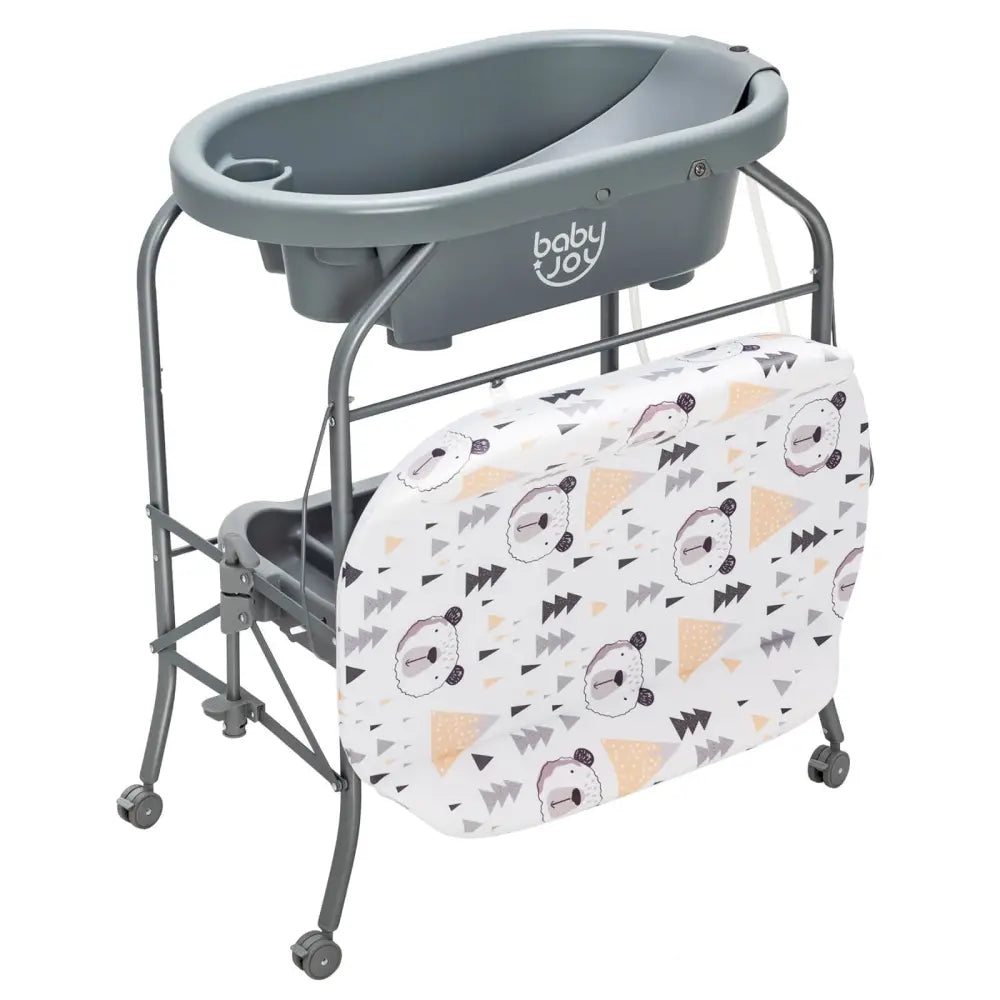 Portable Baby Changing Table with Storage Basket and Shelves-Gray - Gray - Changing Tables