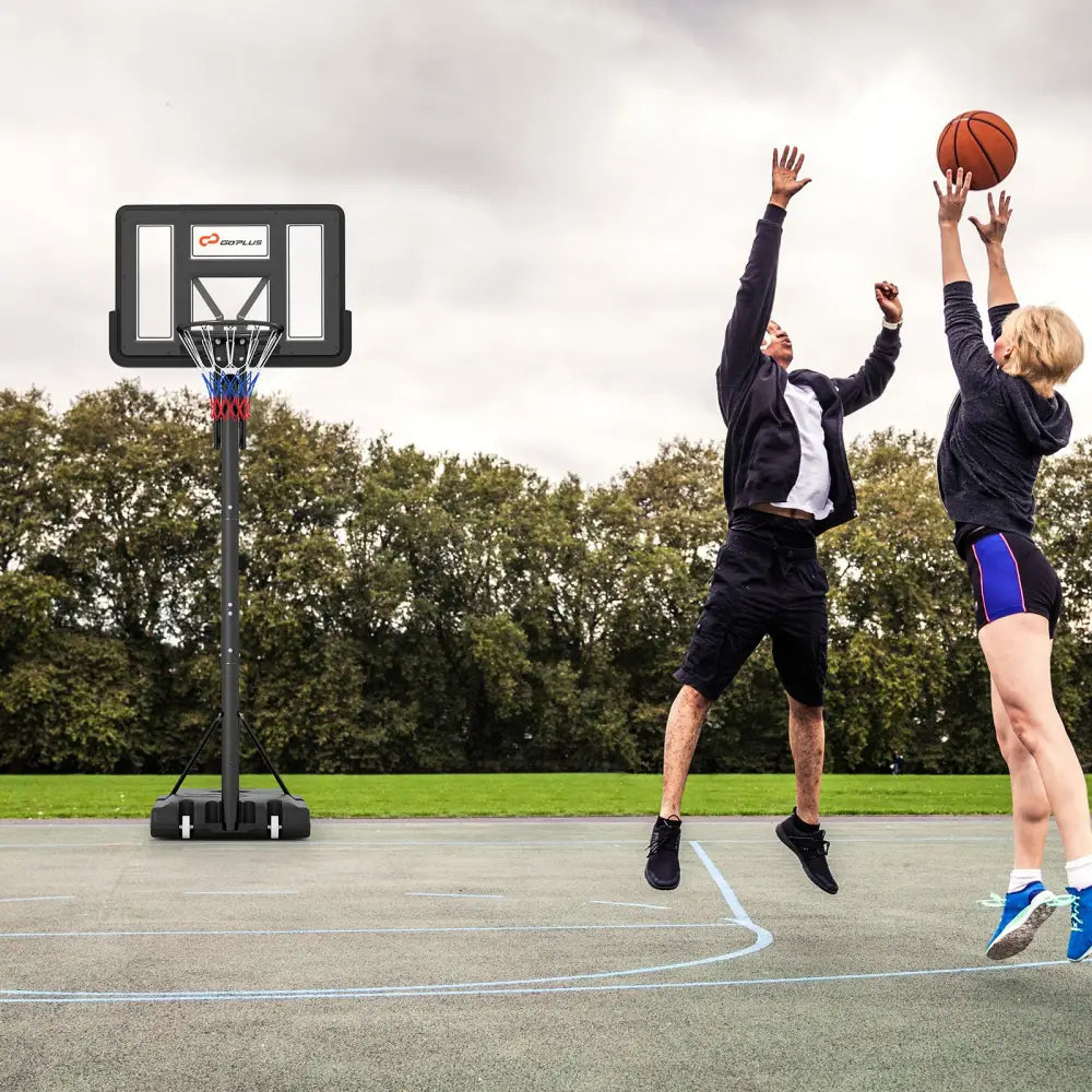 Portable Basketball Hoop with 4.6 to 10 Feet 10-Level Height Adjustable - Black - Sport Equipments
