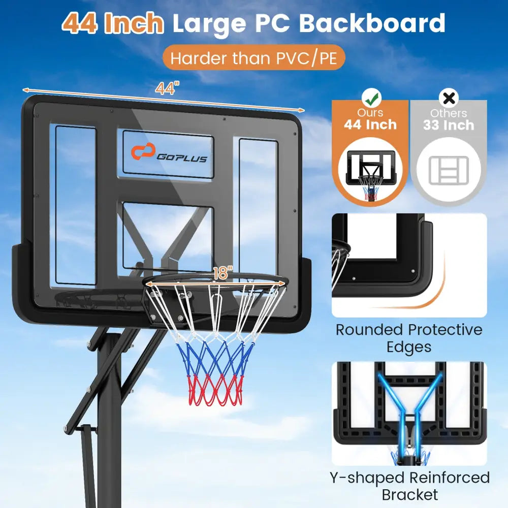 Portable Basketball Hoop with 4.6 to 10 Feet 10-Level Height Adjustable - Black - Sport Equipments