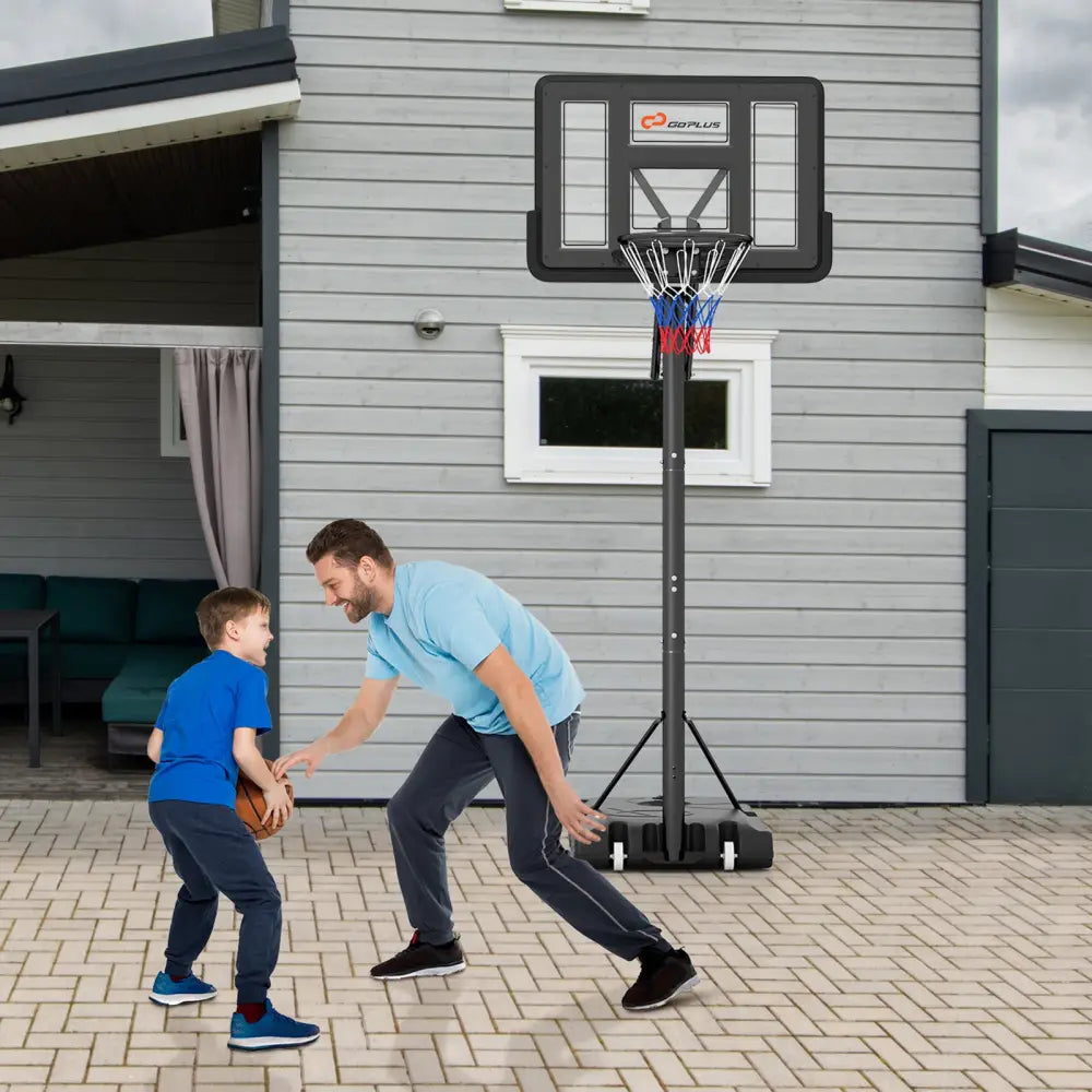 Portable Basketball Hoop with 4.6 to 10 Feet 10-Level Height Adjustable - Black - Sport Equipments