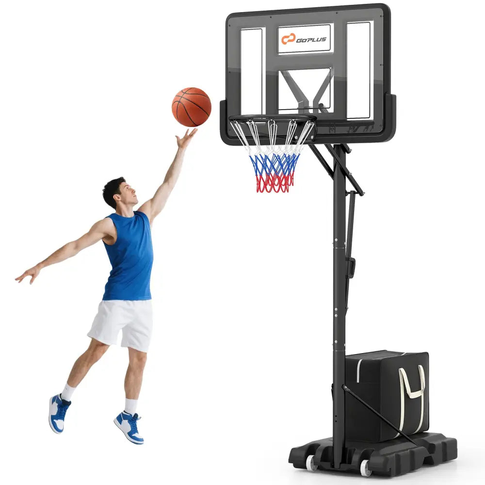 Portable Basketball Hoop with 4.6 to 10 Feet 10-Level Height Adjustable - Black - Sport Equipments