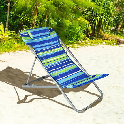 Portable Beach Chair Set of 2 with Headrest -Blue - Blue - Beach & Lawn Chairs