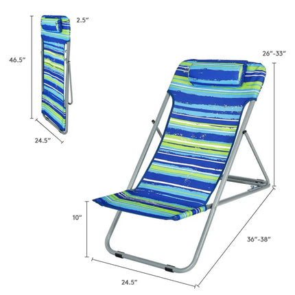 Portable Beach Chair Set of 2 with Headrest -Blue - Blue - Beach & Lawn Chairs