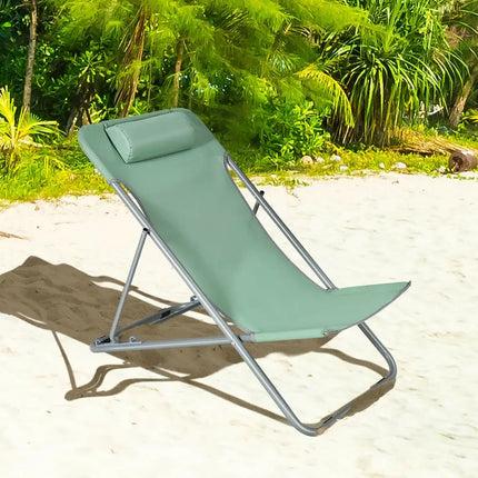 Portable Beach Chair Set of 2 with Headrest -Green - Green - Beach & Lawn Chairs