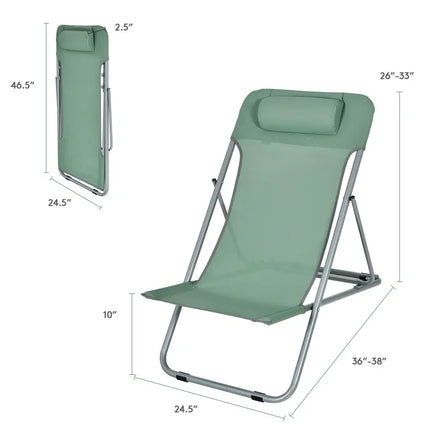 Portable Beach Chair Set of 2 with Headrest -Green - Green - Beach & Lawn Chairs