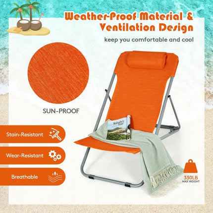 Portable Beach Chair Set of 2 with Headrest -Orange - Orange - Beach & Lawn Chairs