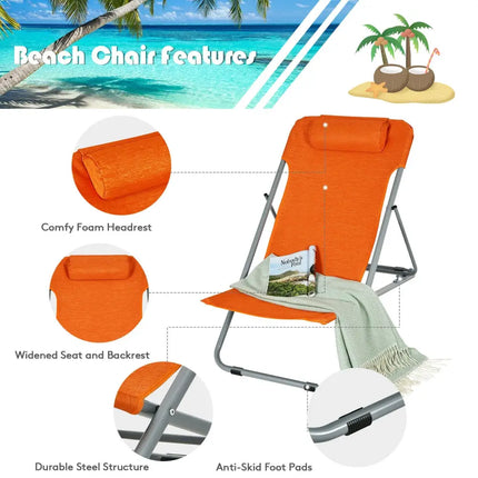 Portable Beach Chair Set of 2 with Headrest -Orange - Orange - Beach & Lawn Chairs