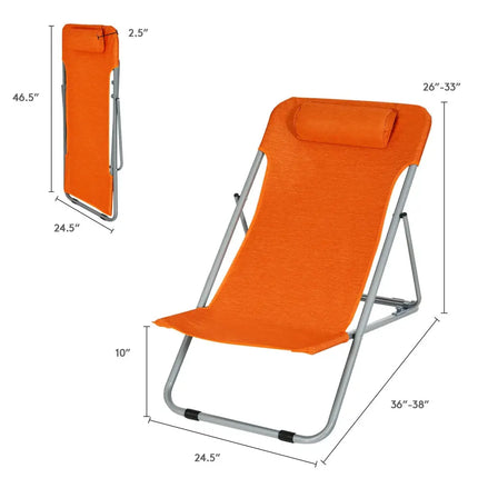Portable Beach Chair Set of 2 with Headrest -Orange - Orange - Beach & Lawn Chairs