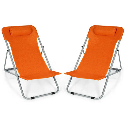 Portable Beach Chair Set of 2 with Headrest -Orange - Orange - Beach & Lawn Chairs